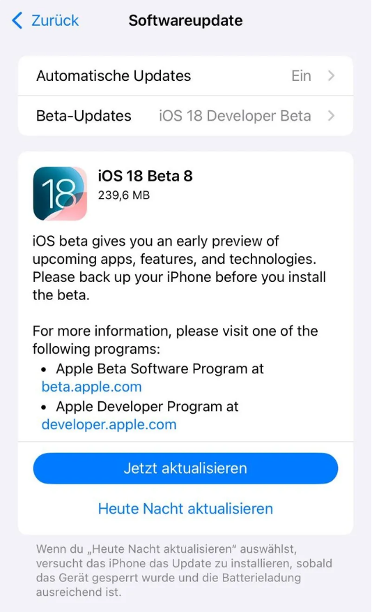 大姚苹果手机维修分享苹果 iOS / iPadOS 18 开发者预览版 Beta 8 发布 